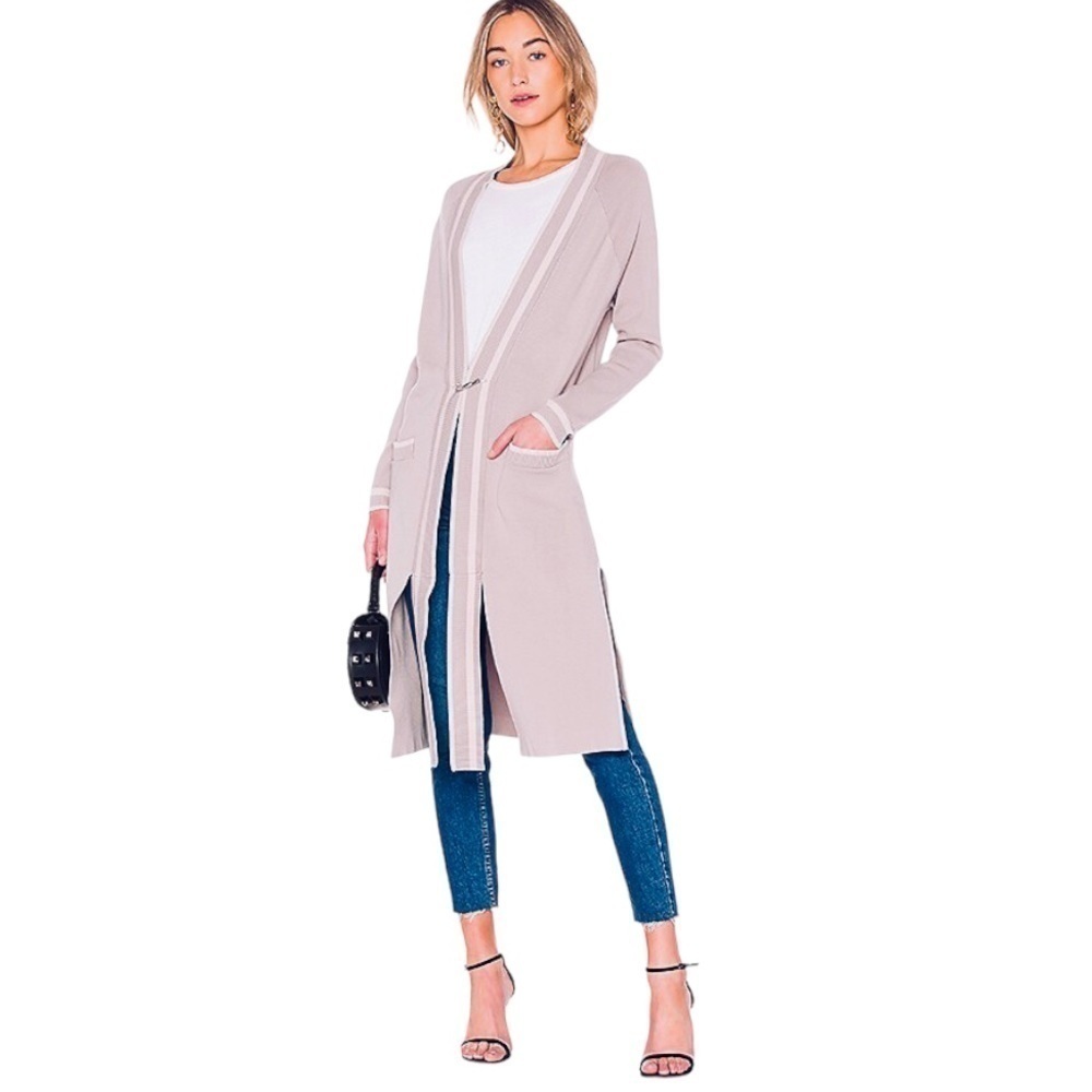 NEW Soia & Kyo Cordelia Varsity Coatigan Cardigan in Latte (Grey Taupe) Size S